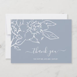 Tarjeta De Agradecimiento Duste Blue Line Arte Floral Elegante Boda