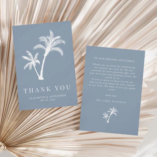 Tarjeta De Agradecimiento Duste Blue Palm Tree Tropical Beach Wedding (Subido por el creador)