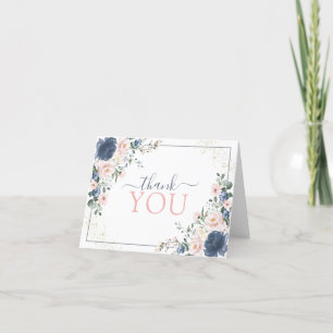 Tarjeta De Agradecimiento Duste Blue Rubor Pink Gold Floral Gracias