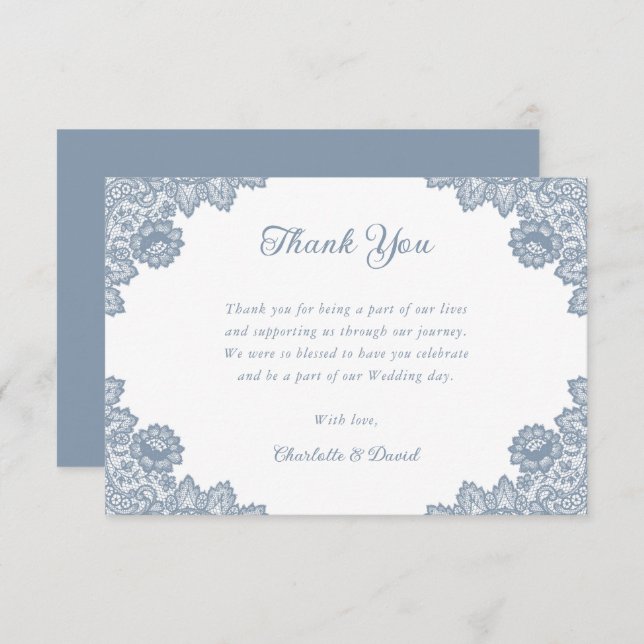 Tarjeta De Agradecimiento Duste Blue Rustic Floral Lace Boda (Anverso / Reverso)
