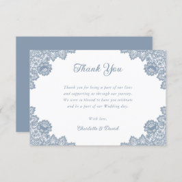 Tarjeta De Agradecimiento Duste Blue Rustic Floral Lace Boda