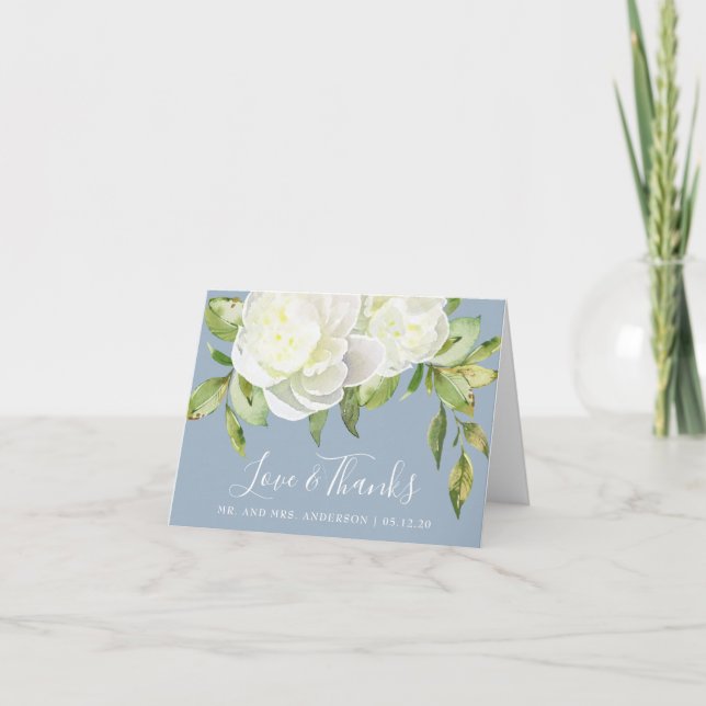 Tarjeta De Agradecimiento Duste Blue Spring Floral Peony Boda (Anverso)