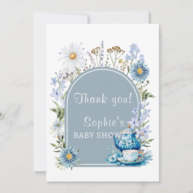 Tarjeta De Agradecimiento Duste Blue Time para Tea Boho Garden Baby Shower (Anverso)