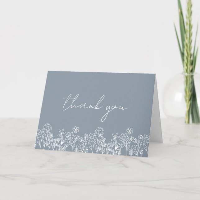 Tarjeta De Agradecimiento Duste Blue Wildflower Bridal Shower (Anverso)