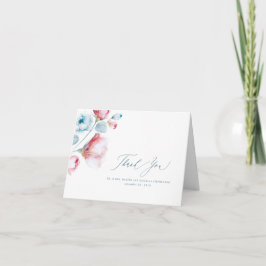 Tarjeta De Agradecimiento Duste Boda floral azul y rosa gracias