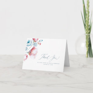 Tarjeta De Agradecimiento Duste Boda floral azul y rosa gracias