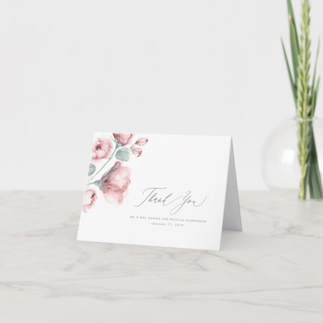 Tarjeta De Agradecimiento Duste Boda Floral Rosa (Anverso)