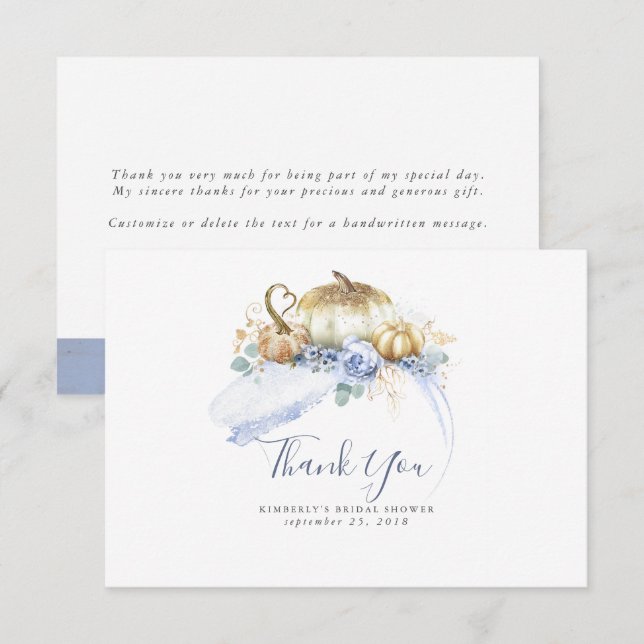 Tarjeta De Agradecimiento Duste calabazas florales azules pequeñas gracias (Anverso / Reverso)