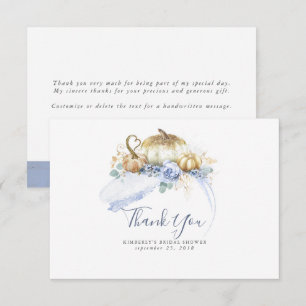 Tarjeta De Agradecimiento Duste calabazas florales azules pequeñas gracias