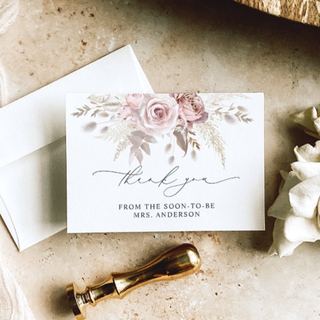 Tarjeta De Agradecimiento Duste Rosa Floral Bridal Shower (Subido por el creador)