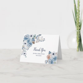 Tarjeta De Agradecimiento Dusty azul Floral Baby Shower