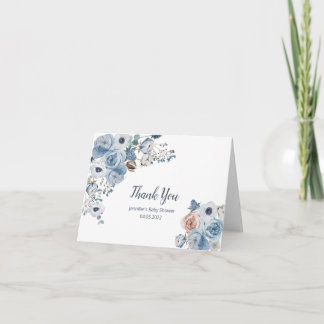 Tarjeta De Agradecimiento Dusty azul Floral Baby Shower