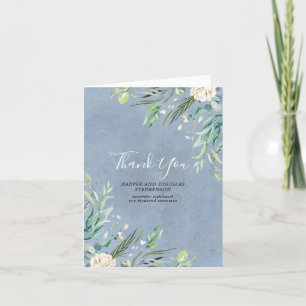 Tarjeta De Agradecimiento Dusty Blue and Greenery Boda Gracias