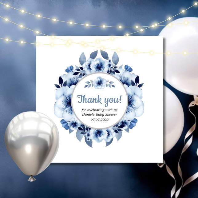 Tarjeta De Agradecimiento Dusty Blue Baby Shower Acuarela  (Subido por el creador)