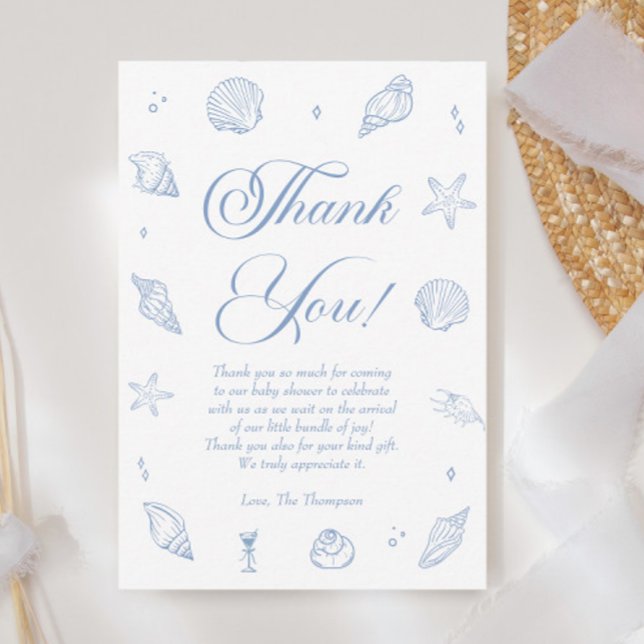 Tarjeta De Agradecimiento Dusty Blue Beach Coastal Baby Shower (Subido por el creador)