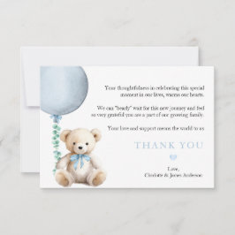 Tarjeta De Agradecimiento Dusty Blue Bearly Wait Baby Shower Gracias