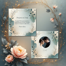 Tarjeta De Agradecimiento Dusty Blue Beige Boho foliage wreath Wedding photo