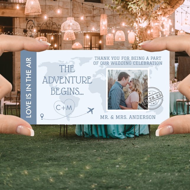 Tarjeta De Agradecimiento Dusty Blue Boarding Pass Destination Wedding (Subido por el creador)