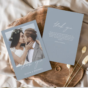 Tarjeta De Agradecimiento Dusty Blue Boda Gracias Foto Simple