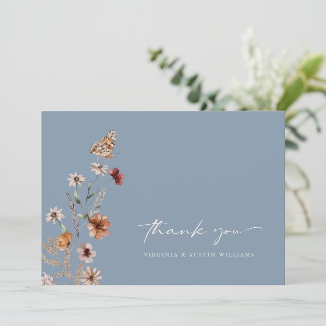 Tarjeta De Agradecimiento Dusty Blue Boho (Anverso de pie)