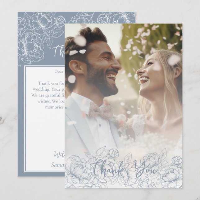 Tarjeta De Agradecimiento Dusty Blue Boho Moderno Floral Elegante Foto (Anverso / Reverso)