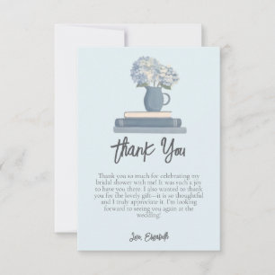 Tarjeta De Agradecimiento Dusty Blue Books Hydrangea Flores Despedida de Sol