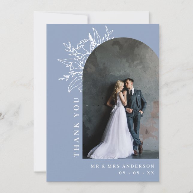 Tarjeta De Agradecimiento Dusty Blue Botanical Floral Arch Photo Boda (Anverso)
