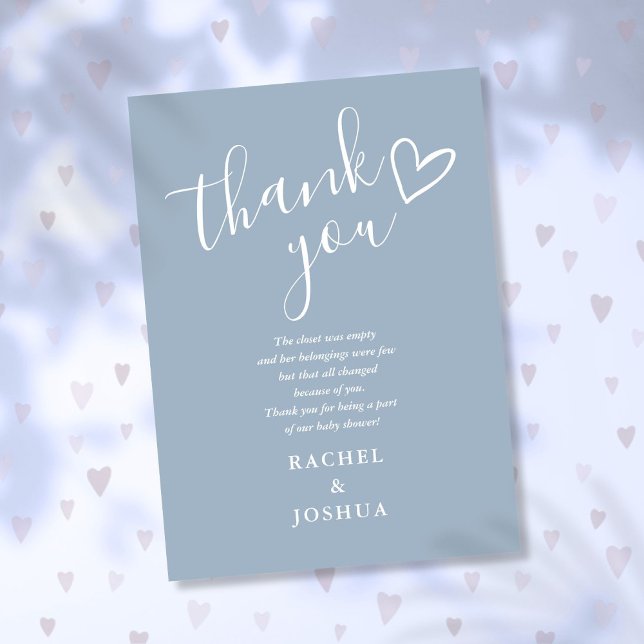 Tarjeta De Agradecimiento Dusty Blue Boy Baby Shower Script Heart Poem (Dusty Blue Boy Baby Shower Script Heart Poem Thank You Card)