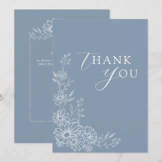 Tarjeta De Agradecimiento Dusty Blue Chic Botanical Daisy Garden Wedding
