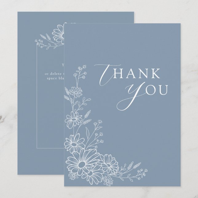 Tarjeta De Agradecimiento Dusty Blue Chic Botanical Daisy Garden Wedding (Anverso / Reverso)