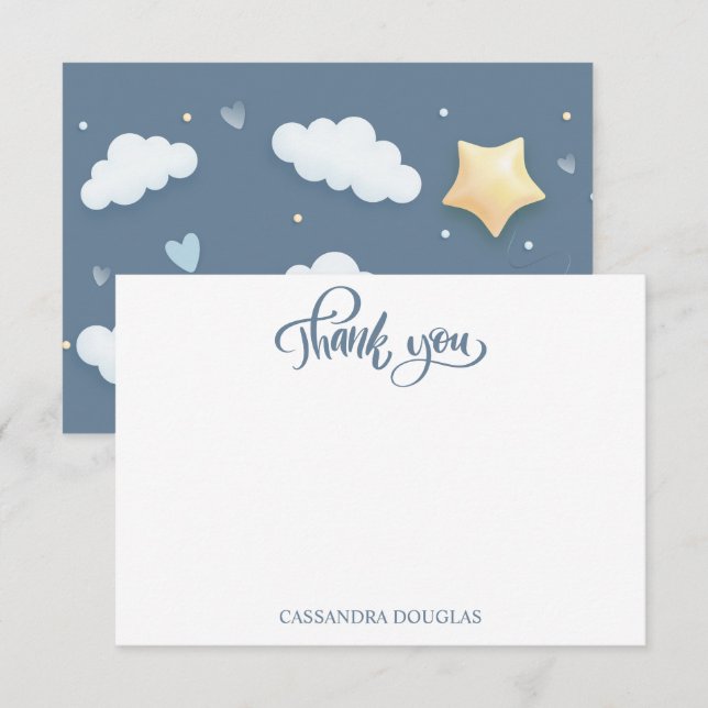 Tarjeta De Agradecimiento Dusty Blue Cloud Theme Baby Shower (Anverso / Reverso)