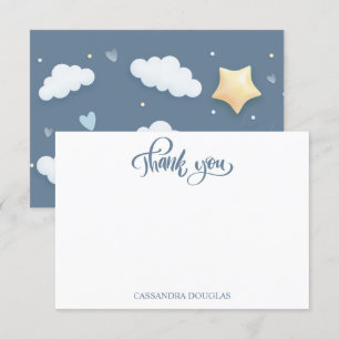 Tarjeta De Agradecimiento Dusty Blue Cloud Theme Baby Shower