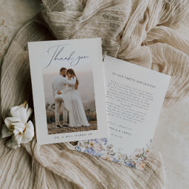 Tarjeta De Agradecimiento Dusty Blue Cream Floral Boda Foto
