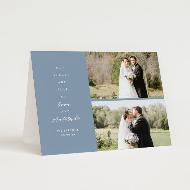 Tarjeta De Agradecimiento Dusty Blue Dos Foto Boda doblado Gracias (Subido por el creador)