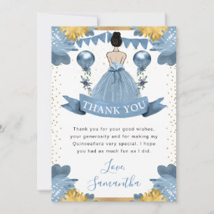 Tarjeta De Agradecimiento Dusty Blue Dress Brunette Princess Quinceanera