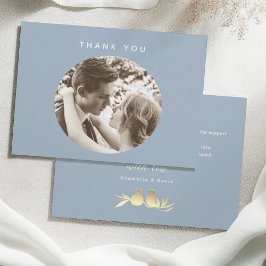 Tarjeta De Agradecimiento Dusty Blue Elegant Photo Wedding
