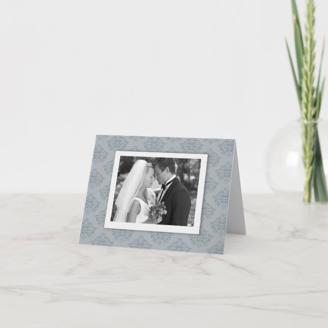 Tarjeta De Agradecimiento Dusty Blue elegante Damask Photo (Anverso)