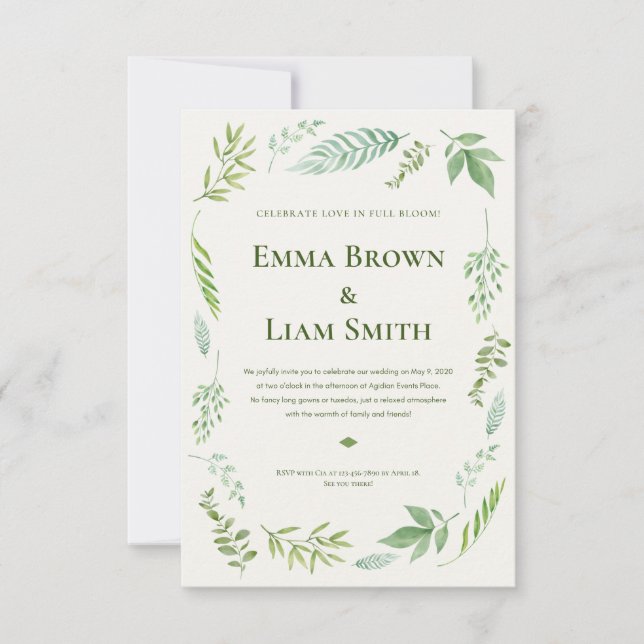 Tarjeta De Agradecimiento Dusty Blue Eucalyptus Greenery Suculento Boda I (Anverso)