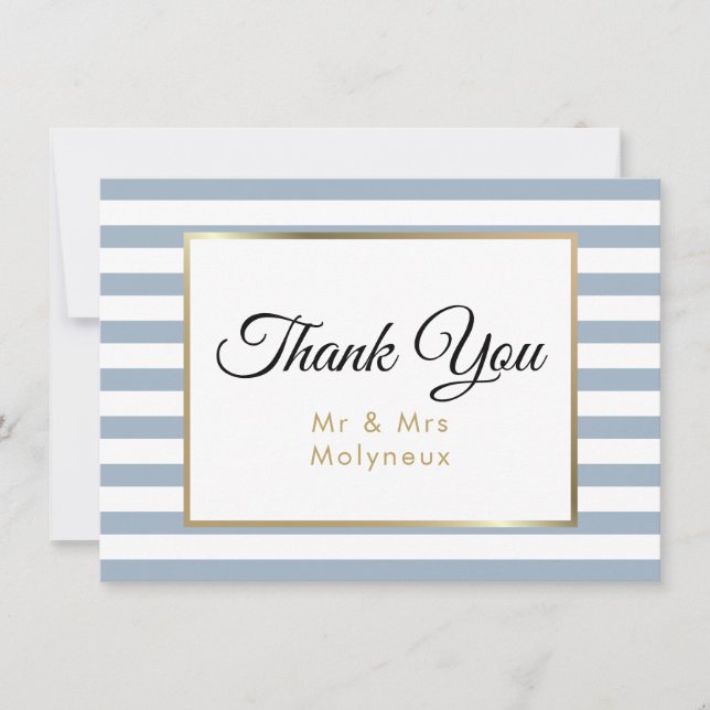 Tarjeta De Agradecimiento Dusty Blue Faux Relieve metalizado dorado Boda Gra (Anverso)
