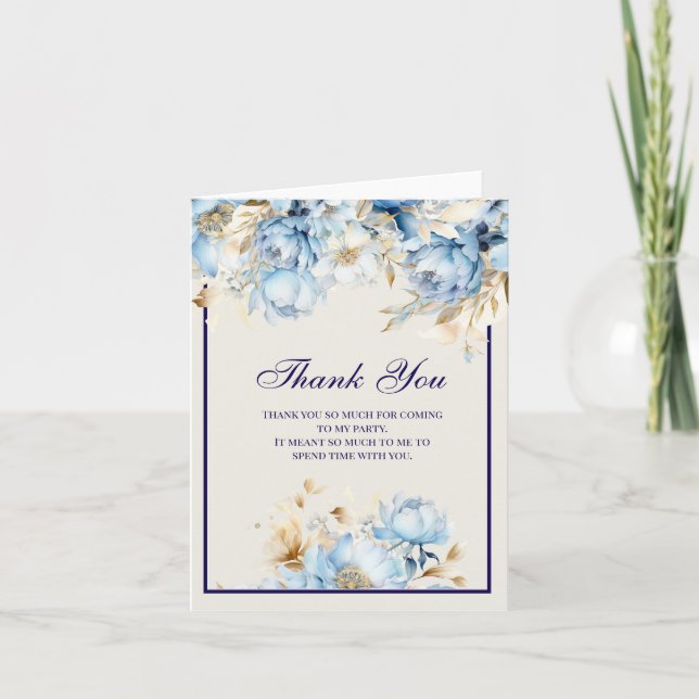 Tarjeta De Agradecimiento Dusty Blue Floral Birday Gracias (Anverso)