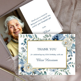 Tarjeta De Agradecimiento Dusty Blue Floral Birthday