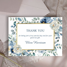 Tarjeta De Agradecimiento Dusty Blue Floral Birthday