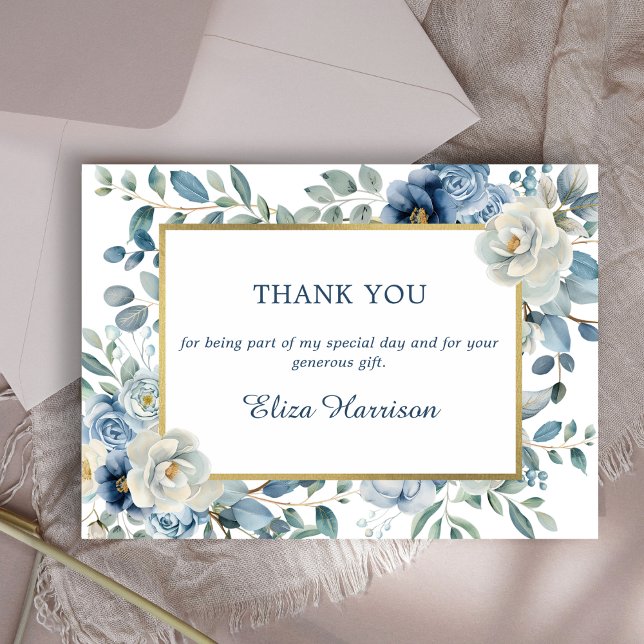 Tarjeta De Agradecimiento Dusty Blue Floral Birthday (Subido por el creador)