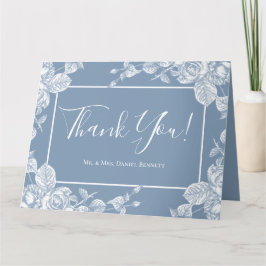 Tarjeta De Agradecimiento Dusty Blue Floral Boda Foto Gracias