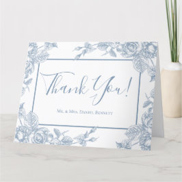 Tarjeta De Agradecimiento Dusty Blue Floral Boda Foto Gracias