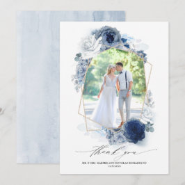 Tarjeta De Agradecimiento Dusty Blue Floral Boda Gracias Foto
