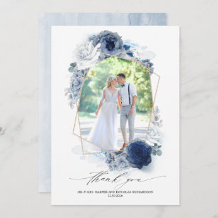 Tarjeta De Agradecimiento Dusty Blue Floral Boda Gracias Foto