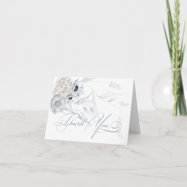 Tarjeta De Agradecimiento Dusty Blue Floral Elegant Calligraphy (Anverso)