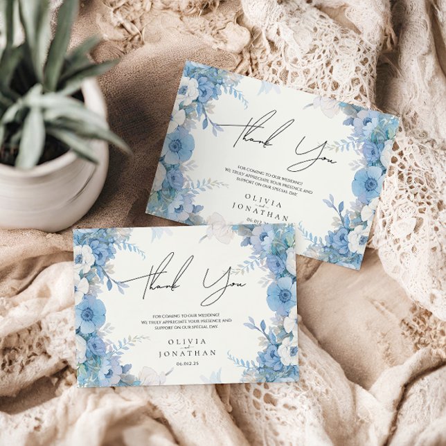 Tarjeta De Agradecimiento Dusty Blue Floral Elegant Wedding (Subido por el creador)