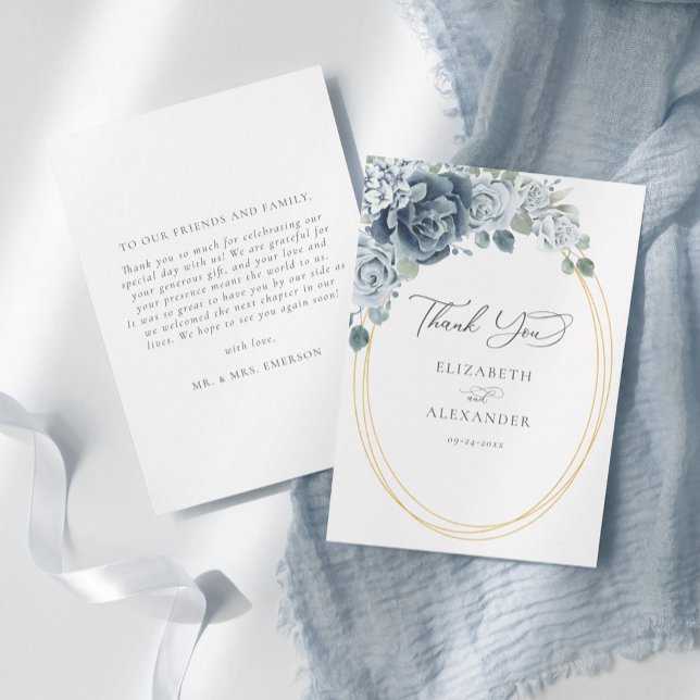 Tarjeta De Agradecimiento Dusty Blue Floral Elegante Boda Botánico (Subido por el creador)